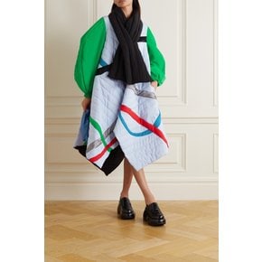 Scarf-detailed Leather-trimmed Quilted Shell Coat 블루