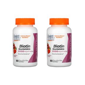 [해외직구] 닥터스베스트 비오틴 구미 딸기 딜라이트 2500mcg 60구미 2팩 Doctor`s Best Biotin Gummies Strawberry Delight 2500mcg