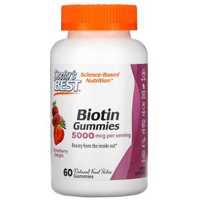 [해외직구] 닥터스베스트 비오틴 구미 딸기 딜라이트 2500mcg 60구미 2팩 Doctor`s Best Biotin Gummies Strawberry Delight 2500mcg