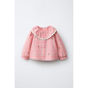 ZARA 자라 키즈 엠브로이더드 자수 체크 셔츠 핑크 4786572620 4786572 1371909