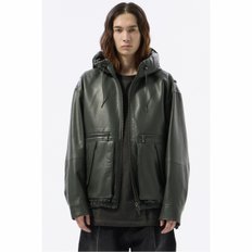 Green Eco Leather Hood Bomber_CWUAA24513GRD