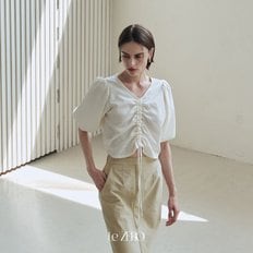 르제로 시어서커 스트링 블라우스 / 크림 (LMMFSH356)