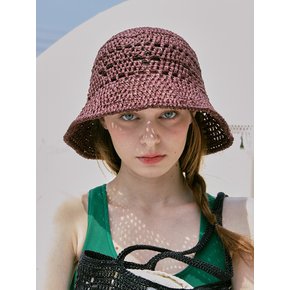 No.225 / Lily Raffia Crochet Wide Bucket Hat _ Brown
