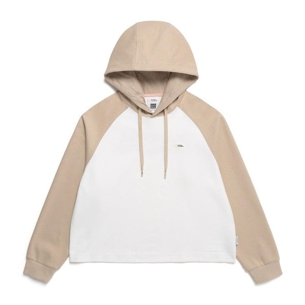 [여주점] N241WHD050 여성 컬러 배색 레터링 크롭 후디 맨투맨 베이지