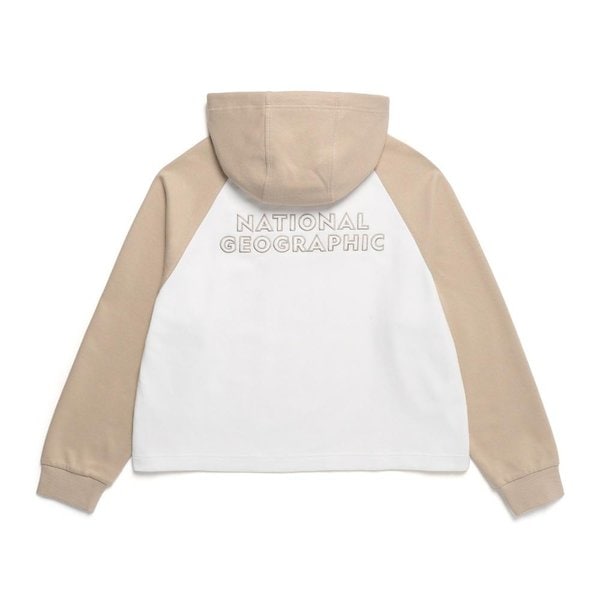 [여주점] N241WHD050 여성 컬러 배색 레터링 크롭 후디 맨투맨 베이지