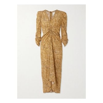 이자벨마랑 알비니 프린트 개더 실크 혼방 미디 드레스 브라운 46376663162889830