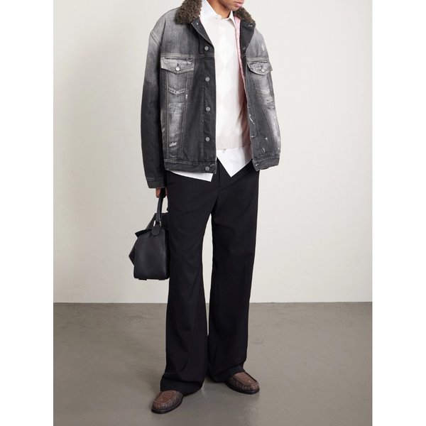 로버트 플러시 트림 패딩 디스트레스드 데님 재킷 46376663162902310