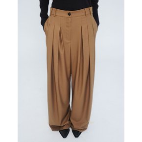 3 TUCK COLORED SLACKS - COGNAC