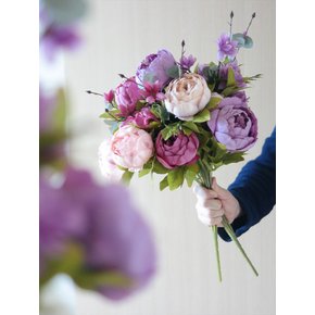 풍성한 작약 조화 부케 실크플라워 3color