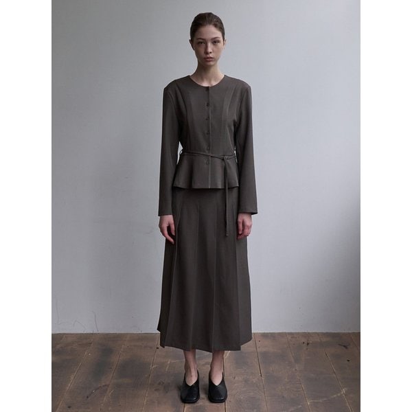 [세트] 플레어 블라우스 자켓 + 플리츠 맥시 스커트 토프그레이 amr2162