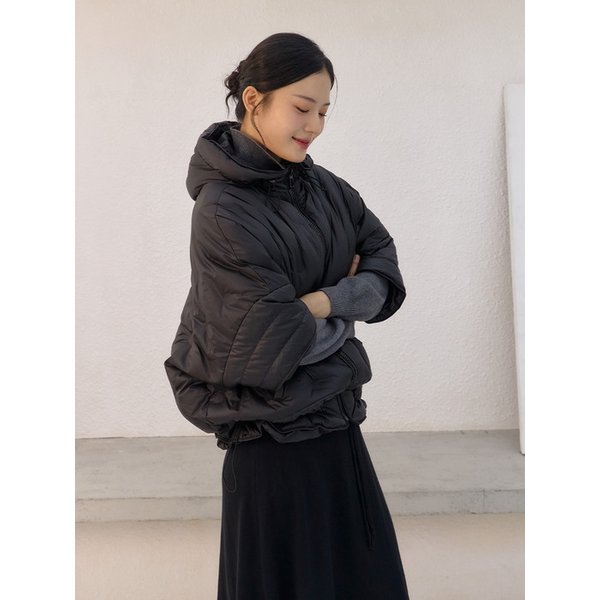 mllw 웜 하프 후드 덕 다운 패딩