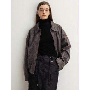 crack faux leather blouson jacket (charcoal)