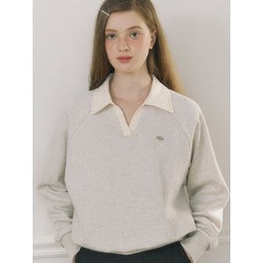 Pique Open Collar Sweatshirt - Oatmeal