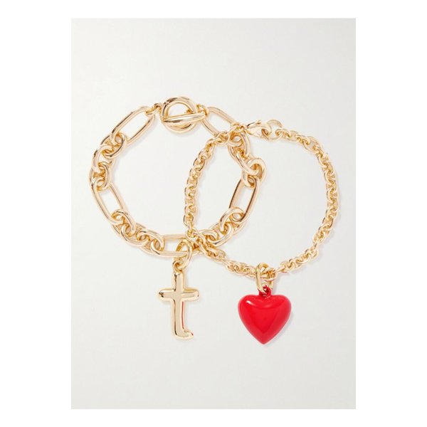 록산느 애슐린 더 해피 하트 이니셜 골드톤 에나멜 브레이슬릿 2p 세트 46376663162892639