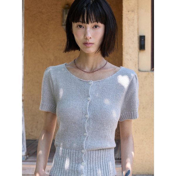헤어리 벌룬 슬리브 숏 가디건 페일그레이 OU1716