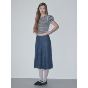 PLEATS MIDI SKIRT, NAVY