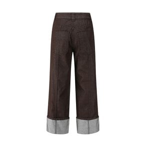 여성 와이드 롤업 데님팬츠 D BROWN