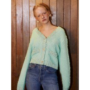 Flower Pearl Button Boucle Tweed Cardigan (L.Green)