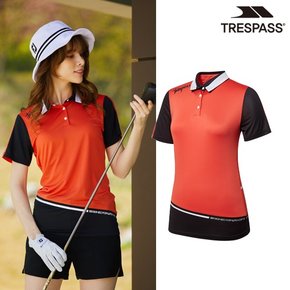 [DLX] 여성 골프 배색 라인포인트 카라 반팔티셔츠 레드