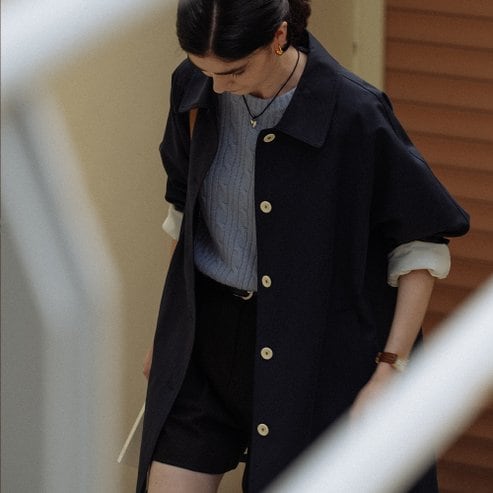 틸아이다이 Stitch raglan trench coat_Navy