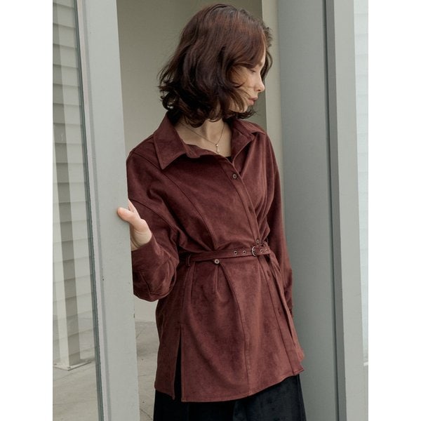 스웨이드 벨티드 셔츠 자켓 Brown