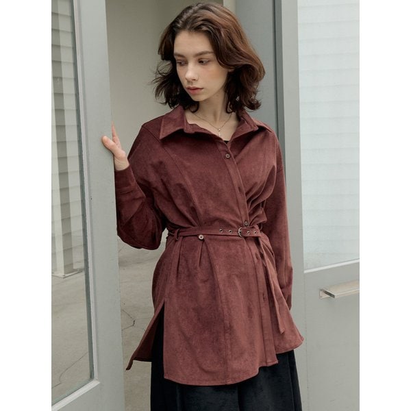 스웨이드 벨티드 셔츠 자켓 Brown