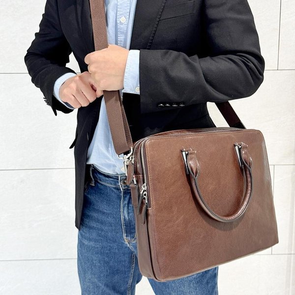 [옷자락] 남자 직장인 가죽 사각 비즈니스 스트랩 서류가방
