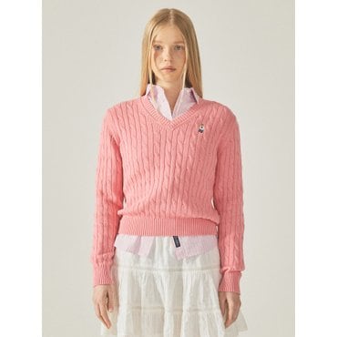 후아유 Steve V-neck Cable Sweater  WHKAF1104F