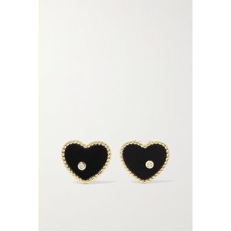 YVONNE LEON PARIS 이본 레옹 베이비 하트 9캐럿 골드 오닉스 다이아몬드 귀걸이 1647597290217305
