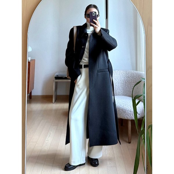 SIOT4165 모던 테일러드 싱글 롱 코트_Black