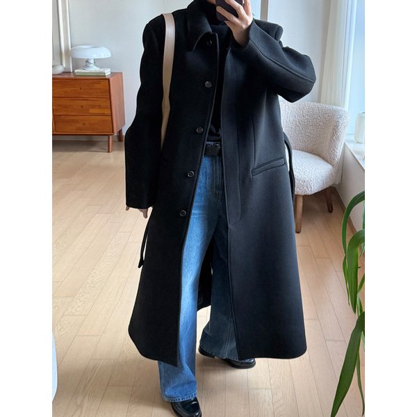 SIOT4165 모던 테일러드 싱글 롱 코트_Black