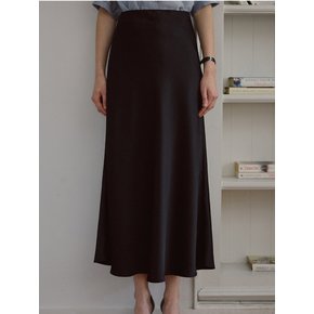 Satin Flare Long Skirt [Black]