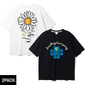 [2PACK] 앨빈클로 LUCKY CAMPING 카모마일 오버핏 반팔티 2종 패키지