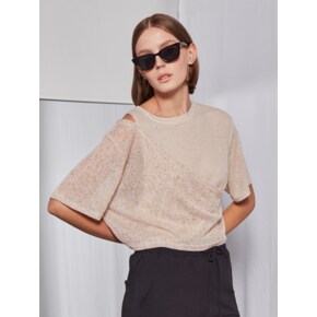Linen Two-piece Layered T-shirt (Beige)