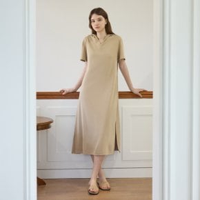 익스텐션 오픈 칼라 드레스 - 베이지
