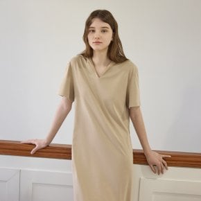 익스텐션 오픈 칼라 드레스 - 베이지