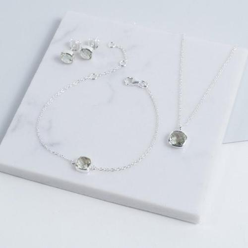 아우리 주얼리 이어링 E1435 Brooklyn Green Amethyst & Sterling Silver Cushion Stud Earrings