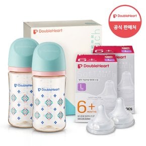 모유실감 3세대 PPSU 젖병 트윈팩 240ml 단청 +3세대 젖꼭지2입x2개 (L)