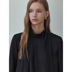 High-neck Tie blouse_Black