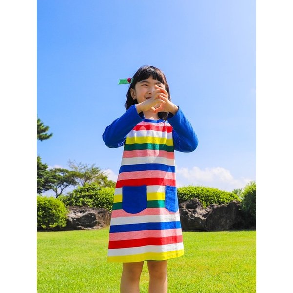 올오버 긴팔 레인보우 무지개 아동 유아 초등학생 여아 원피스