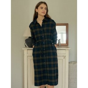 T French Mood Check Shirt Dress_Green Mix