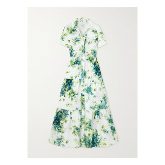 에르뎀 티어드 플로럴 프린트 코튼 포플린 맥시 드레스 화이트 1647597338973136