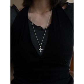silver925 cross mother of pearl long necklace