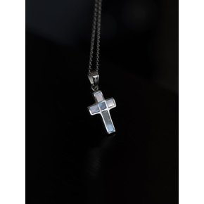 silver925 cross mother of pearl long necklace
