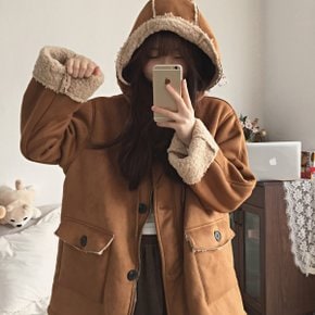 시나몬 후드 스웨이드 양털점퍼2color