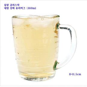 삼광유리 편리한 머그컵 360ml 유리잔 물컵 찻잔 물잔 맥주잔 글라스락