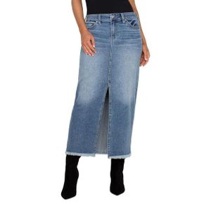 5054422 Liverpool Los Angeles 5-Pocket Front Slit Maxi Skirt With Fray Hem Vintage Denim