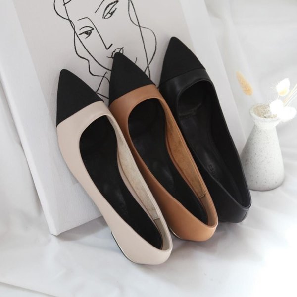 [옷자락] 여성 20대 데일리 배색 뾰족앞코 단화 플랫슈즈