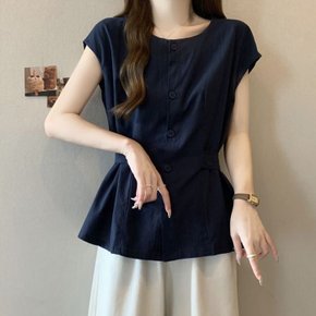 프레밀 벨트 반팔 블라우스