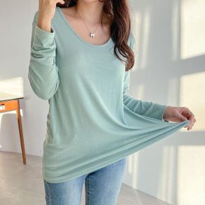 베이직무지 유넥레이온 긴팔티셔츠 여성데일리 기본루즈핏 레이어드 봄캐주얼_P385948616